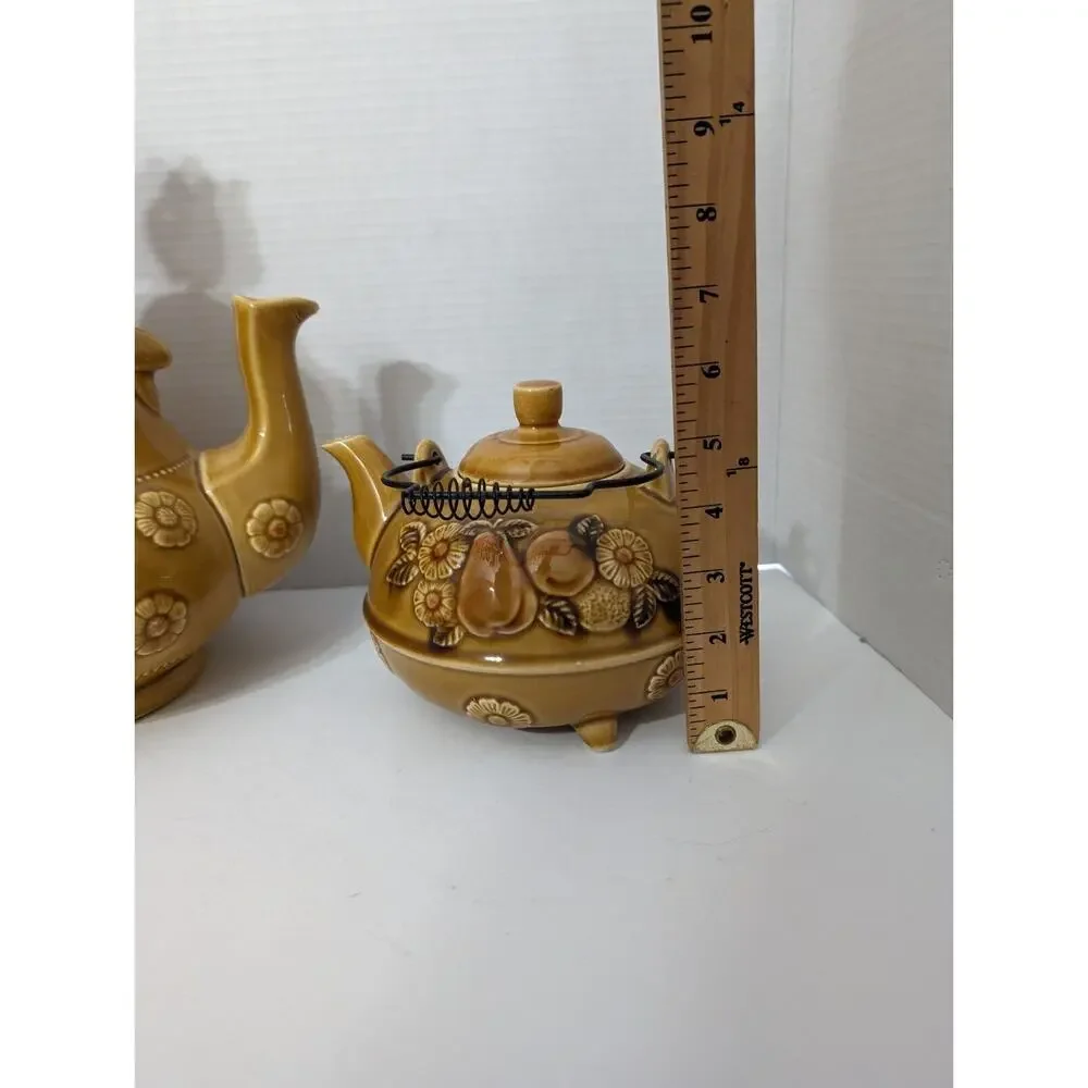 VINTAGE 1950s APCO JAPAN MCM LARGE AND SMALL TEAPOT Tan Ceramic